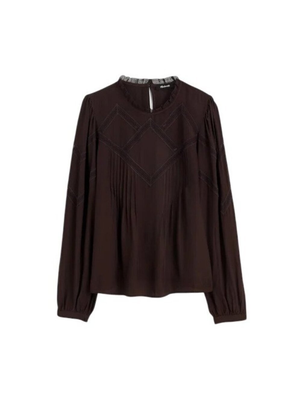 Madewell Womens Lace-Insert Mockneck Long Sleeve Top~Size L~Molasses NWT L5 04